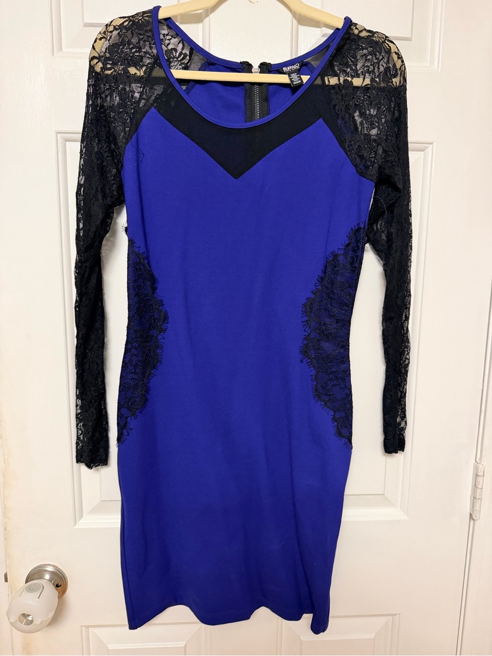 Buffalo David Bitton Royal Blue and Black Lace Long Sleeve Bodycon Dress